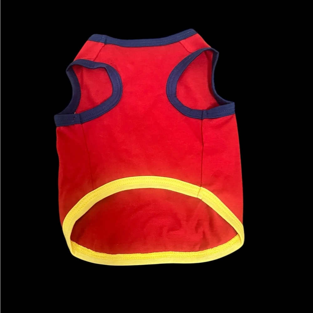 Adorable Red and Yellow Sleeveless Top For Dogs with Love Embroidery - Picture 2 of 6